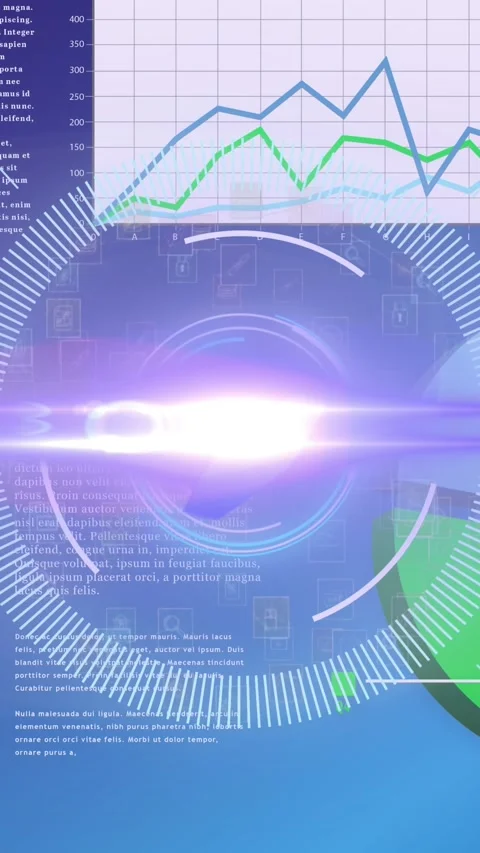 Animation of light moving over processing circle on scientific graph and data 스톡 동영상 344678604