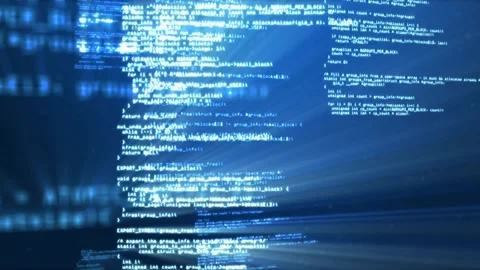 Animation of light rays over programming language against blue background Stock Footage 327004212