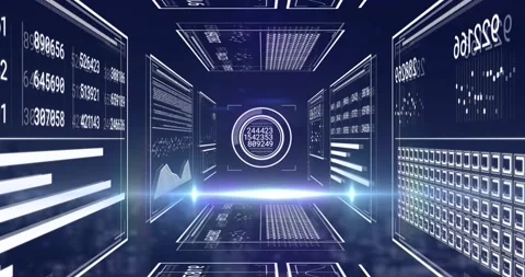 Animation of light spot and interface with data processing against aerial view 動画素材 238784647