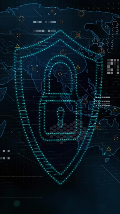 Animation of light spot and security padlock icon over world map against blue Stock Footage 344803103
