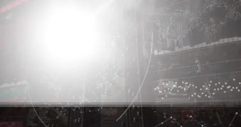 Animation of light spot over interface with data processing against aerial view 動画素材 328363317