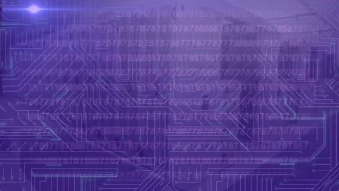 Animation of light spot over microprocessor connections and binary coding Vídeo Stock 205596824