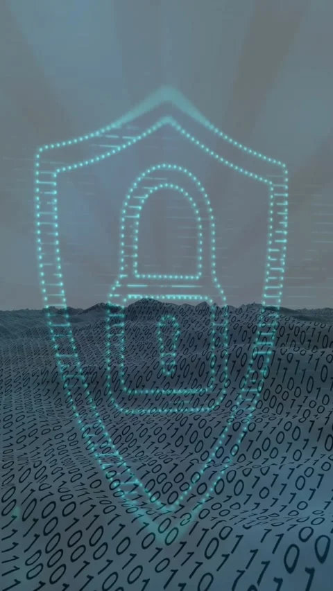 Animation of light spot over security padlock icon against binary coding over Stock Footage 322148726