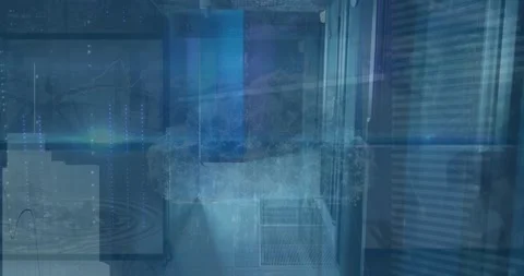 Animation of light spot, statistical data processing and cloud icon against Stock Footage 330055114