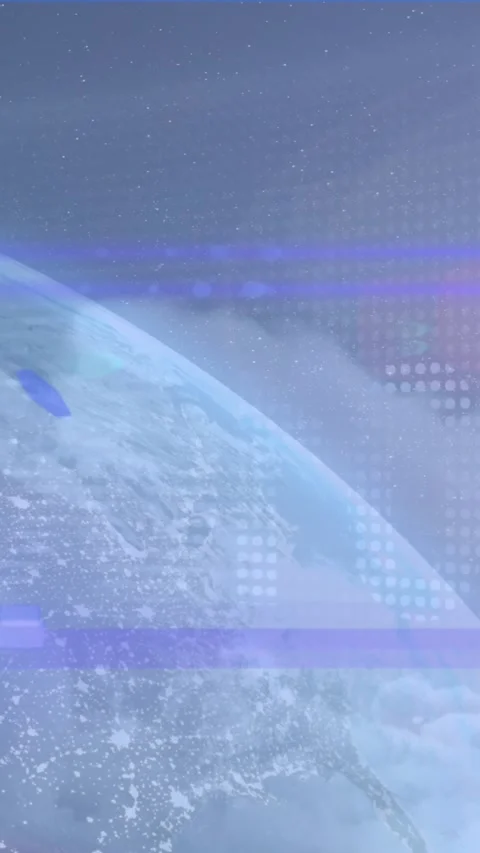 Animation of light spots and binary coding over globe against blue background Video stock 342612545