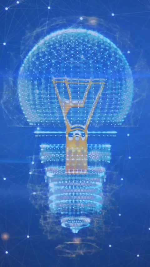 Animation of light spots and network of connections over spinning bulb icon Stock Footage 344525867