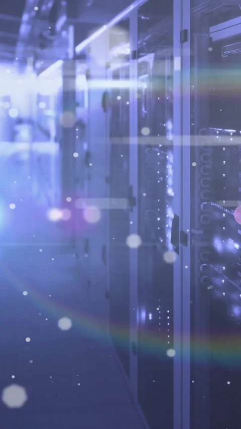 Animation of light spots floating over computer servers 動画素材 342954026