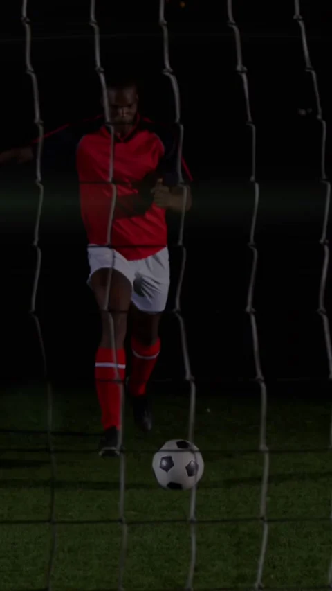 Animation of light spots over african american male soccer player Stock Footage 341956245