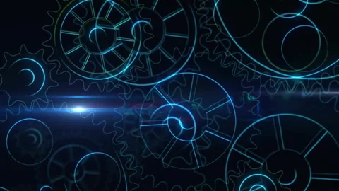 Animation of light spots over cogs moving Stock Footage 266477824