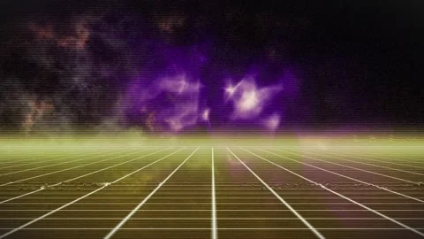 Animation of light trails and interference over neon lines on black background Stock Footage 328145249