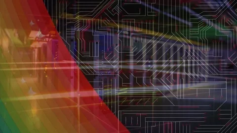 Animation of light trails and microprocessor connections over empty computer 스톡 동영상 329508891