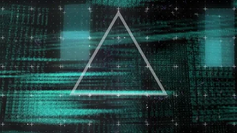 Animation of light trails over abstract triangular shape over data processing on Stock Footage 329168895