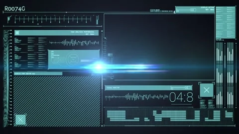 Animation of light trails over data processing on black background Видео 330107369