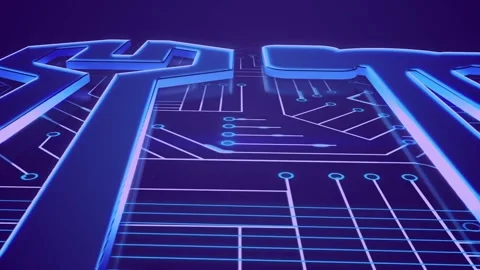 Animation of light trails over microprocessor connections against blue Vídeo Stock 205596862