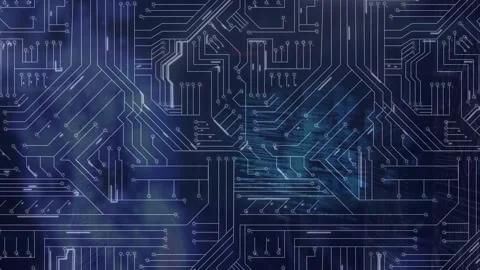 Animation of light trails over microprocessor connections against blue Vídeo Stock 221875390