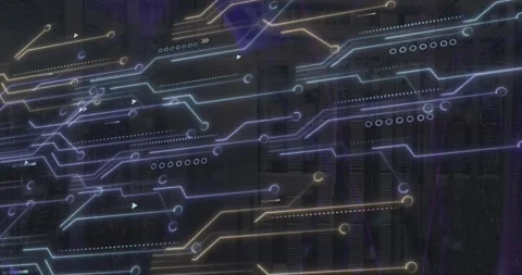 Animation of light trails over microprocessor connections and plexus networks Vídeo Stock 255652894