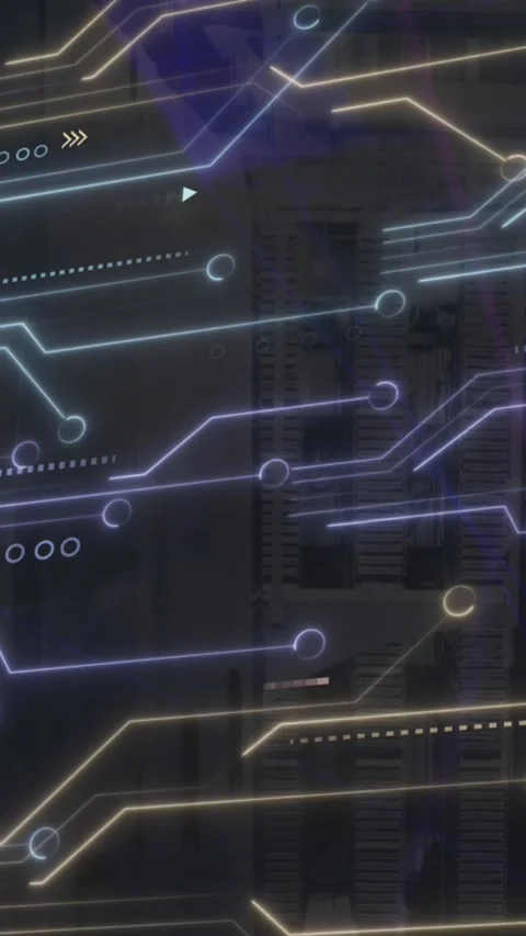 Animation of light trails over microprocessor connections and plexus networks Stock Footage 344403007