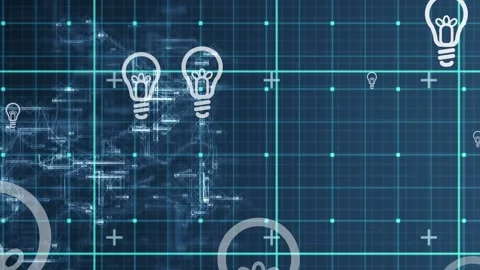 Animation of lightbulb icons over data processing Stock Footage 202024008