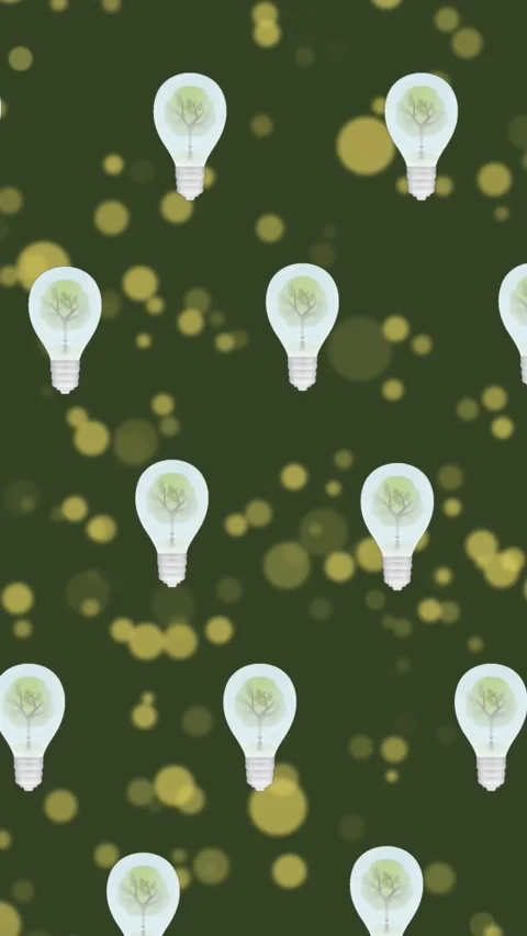 Animation of lightbulbs and green spots on green background Stock Footage 342315739