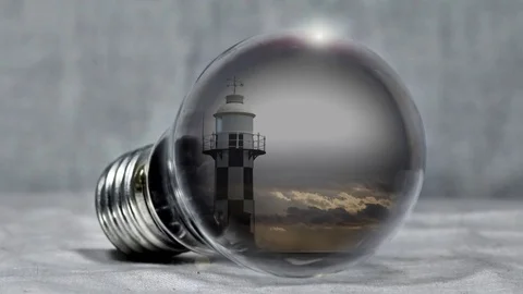 Animation Lighthouse in a Bulb with lightning Video stock 85322573