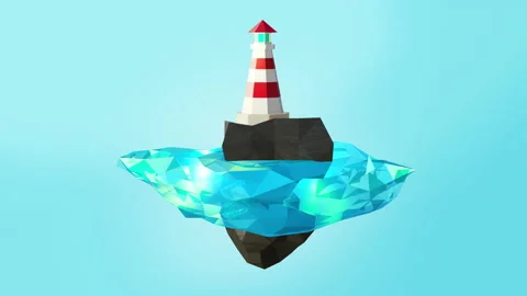 Animation Lighthouse tower on island low poly Stock Footage 142487151
