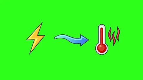 Animation of Lightning Bolt Converting into Heat Temperature on Green Screen Stock Footage 346679533