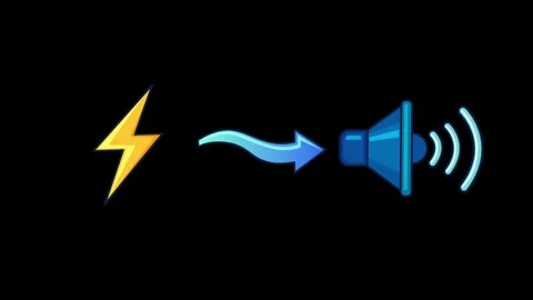 Animation of Lightning Bolt Converting to Speaker Sound Waves Stock Footage 347924653