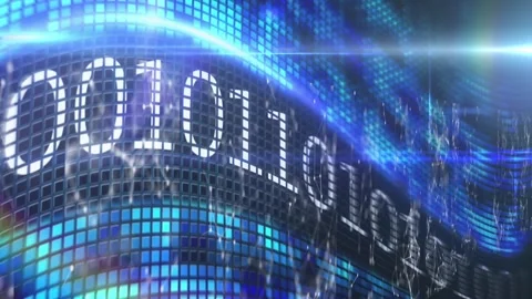 Animation of lights and binary code on digital display Stock Footage 326102365