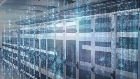 Animation of lights falling over servers Video stock 325962363