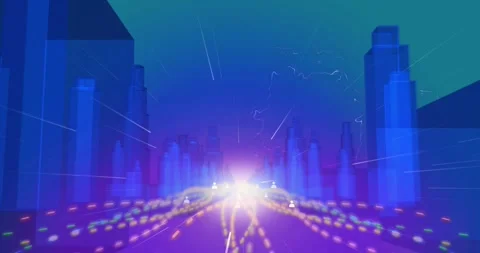 Animation of lights moving in metaverse city Stock Footage 330724253