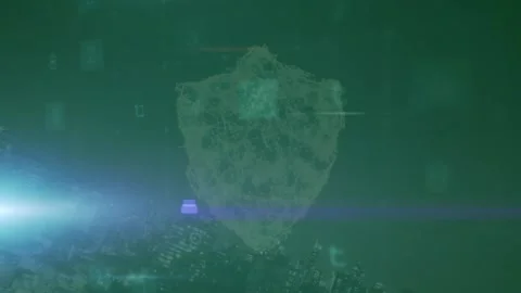 Animation of lights, scanning, warning and digital shield in green space 스톡 동영상 221451783