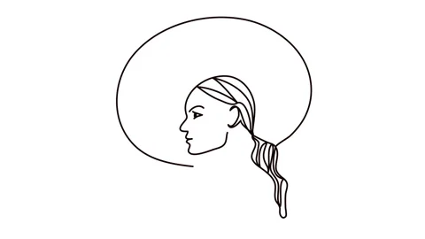 Animation of linear art of a female face with a headdress. Stock-Footage 135451407