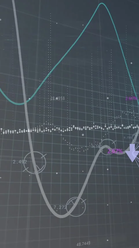 Animation of lines and numbers changing, arrows and data processing over grid Stock Footage 342802608