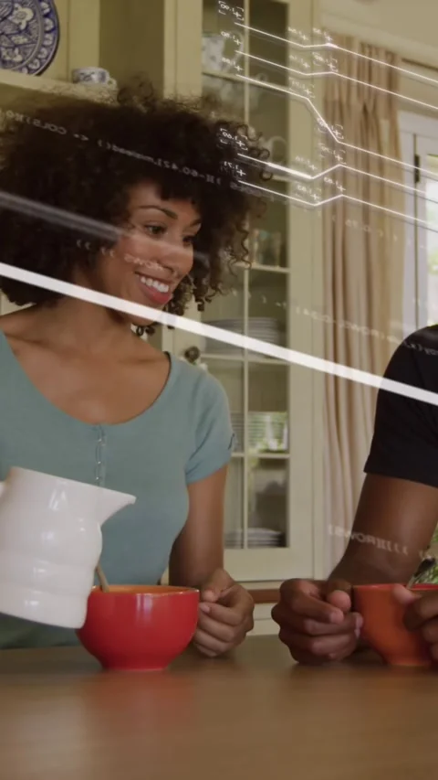 Animation of lines, changing numbers, circuit board pattern, african american Stock Footage 319156325