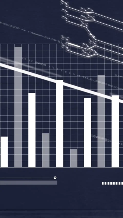 Animation of lines with changing numbers over graph and loading bar against Stock Footage 343721306