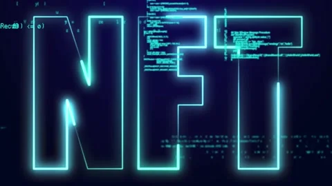 Animation of lines forming nft text over computer language against abstract Stock Footage 327062244