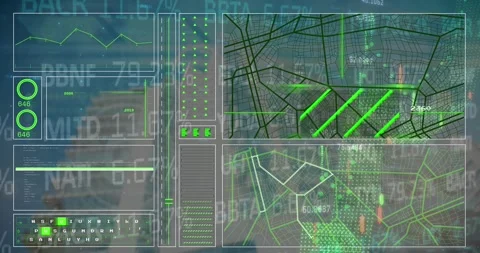 Animation of lines, graphs, circles, navigation pattern, trading board on Stock Footage 328254928