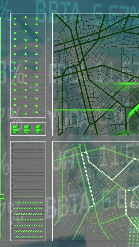 Animation of lines, graphs, circles, navigation pattern, trading board on Stock Footage 341976556