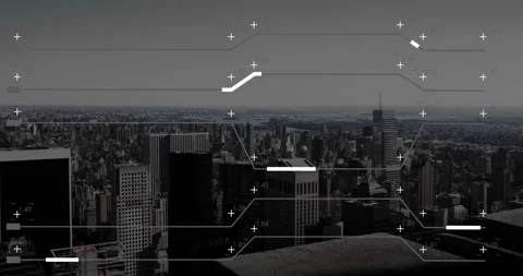 Animation of lines moving in circuit board pattern, computer language over Stock Footage 242349583