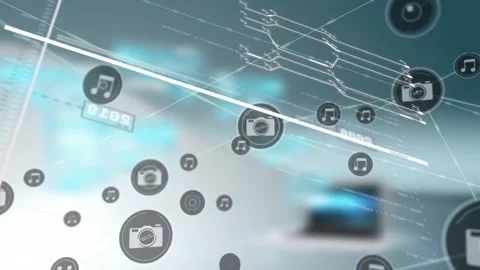 Animation of lines, numbers in rectangles, circuit board pattern, connected Stock Footage 235879170