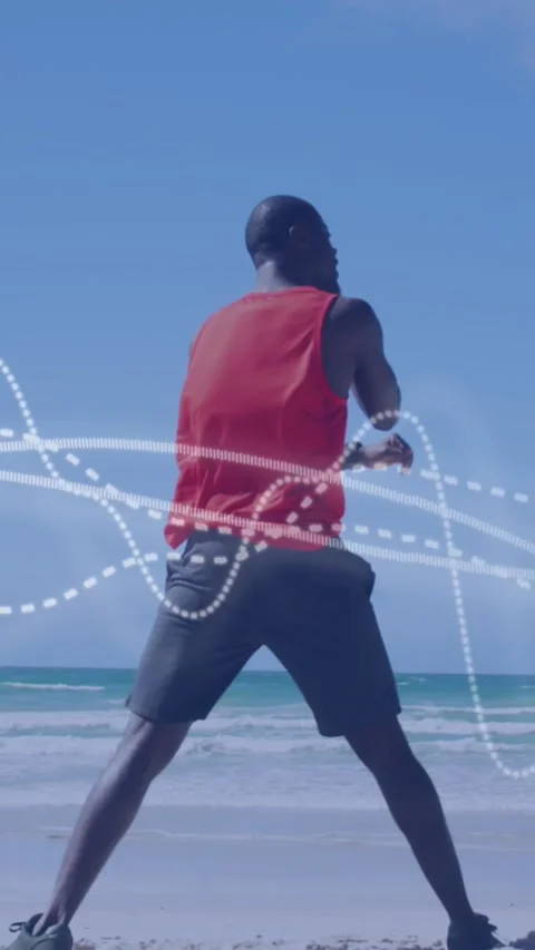 Animation of lines over an exercising african american man Stock Footage 324023355