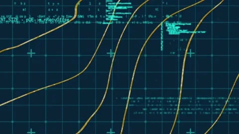 Animation of lines over grid pattern against computer language on black Stock Footage 233849280