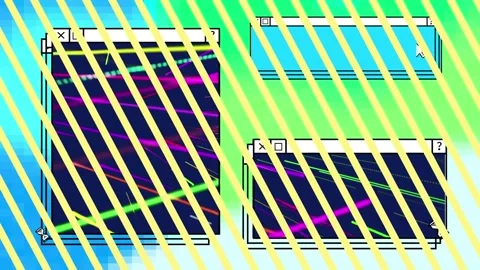 Animation of lines over multiple computer interface windows against gradient Stock Footage 253482406
