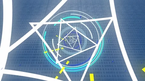 Animation of lines on triangular tunnel over circles, looping binary codes Stock Footage 246530417