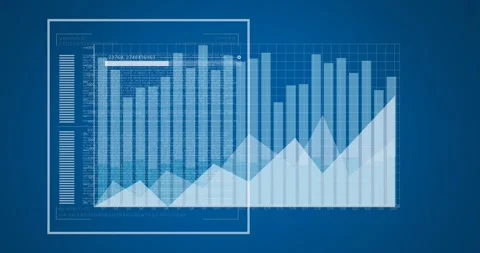 Animation of loading bar with changing numbers, graphs, data over blue Stock Footage 330658303