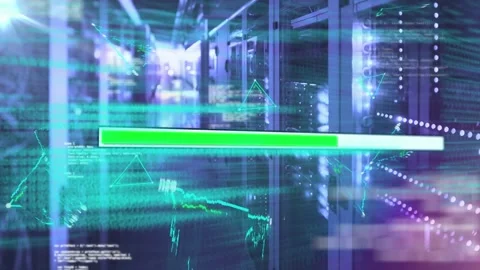 Animation of loading bar icon and triangle shapes over data processing against Stock Footage 330171545