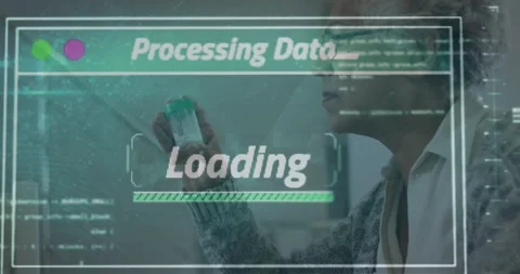 Animation of loading bar, texts, computer language, african american scientist Stock Footage 246471702