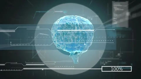 Animation of loading bars with changing numbers, human brain and computer Stock Footage 250951583