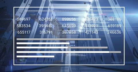 Animation of loading bars, changing numbers, computer language, globe, low angle Stock Footage 328646551