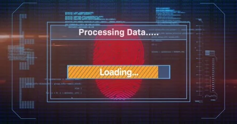 Animation of loading bars, computer language, fingerprint and changing numbers Stock Footage 257068372